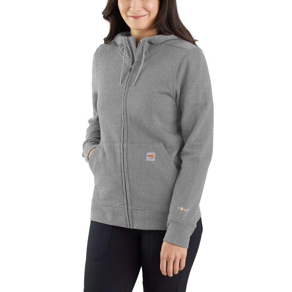 Women's FR Carhartt Hooded Zip-Front Sweatshirt in Granite Heather